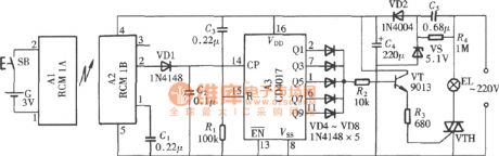 (CD4017、RCM1) Radio Control Light Switch Circuit