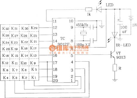 Typical infrared emission application circuit diagram composed of TC9012F