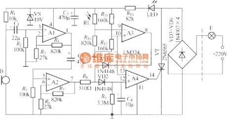 Acousto-optic control stair delay switch circuit with operational amplifier