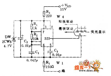Circuit Diagram of 555 Economy Fluorescent Display Filament Voltage Supplier