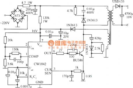 Single end fly back converter circuit external connected ambipolar power tube by CWI842