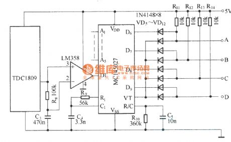Composed of TDC1808/TDC1809 digital coding control circuit diagram