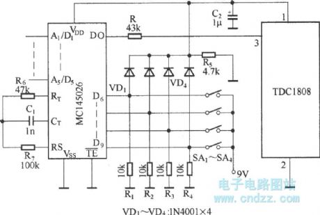 Composed of TDC1808/TDC1809 digital coding control circuit diagram