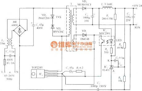 30W micro switch regulated power supply composed of TOP224Y