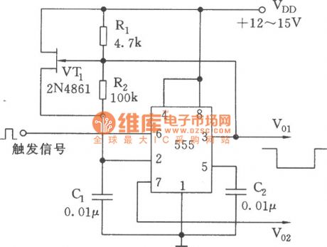 Negative Timing Pulse Generator(555) Circuit with Two-way Output