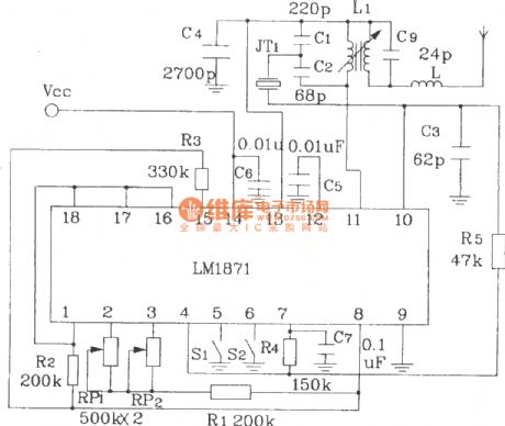 Composed of LM1871 and 1872 typical remote control transmitter and receiver circuit diagram