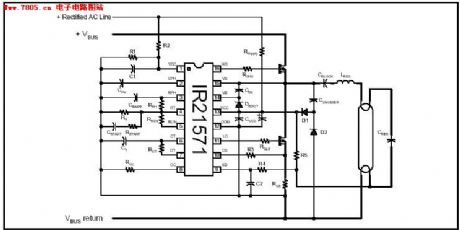 IR21571 straight tube type integrated circuit electron ballast