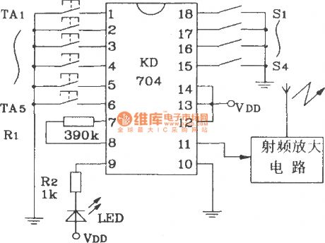 Composed of KD704 and KD705 RF remote control transmitter and receiver circuit diagram
