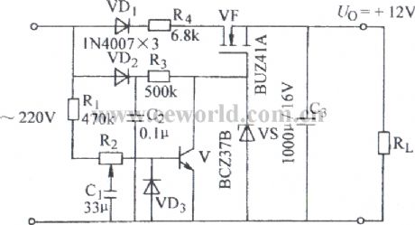 Regulated power supply circuit without transformer