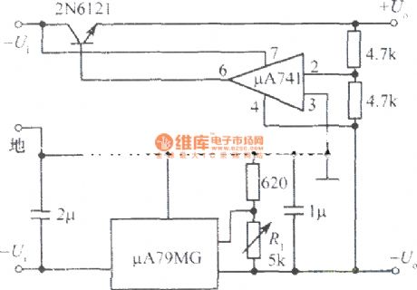 ±5--±20V slave tracking stabilized voltage supply plus side driven pulley minus side