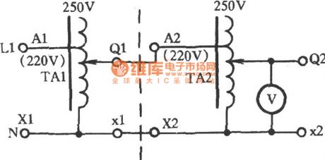 Three voltage regulator series connection acquired 0-284V voltage circuit diagram