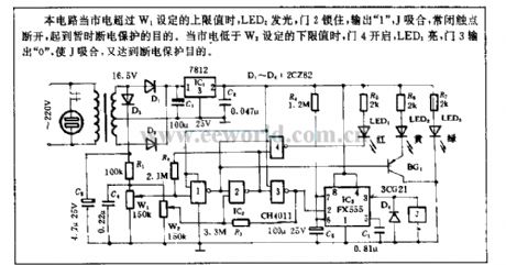 Municipal electric power over-voltage, under-voltage automatic indication protection circuit