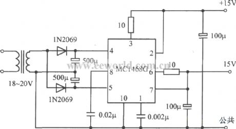 ±15V symmetric regulated power supply composed of LC1468G