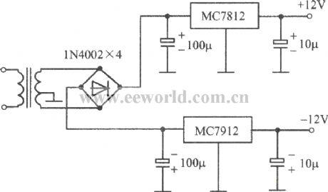 ±12V regulated power supply composed of MC7812 positive pressure and MC7912MC(negative pressure)
