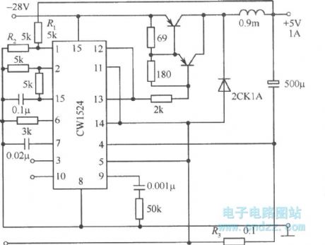Half bridge type switching regulated power supply circuit composed of CWl524