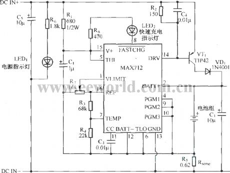 MAX712 application circuit charging circuit