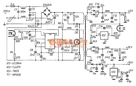 60W switching power supply circuit composed of UC3844