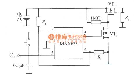MAX834 monitoring battery low voltage disconnection power supply circuit