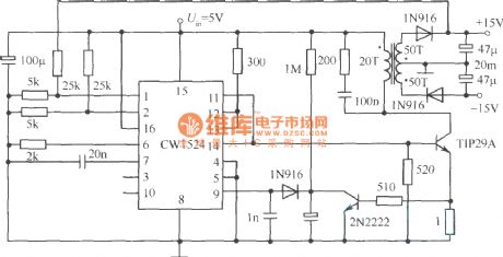 Single-ended fly back switching regulated power supply circuit composed of CW1524