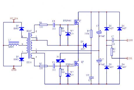 90KHz-1KW switching power supply circuit