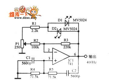 400Hz Sine Wave Circuit Using Light-Emitting Diode And Operational Amplifier