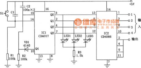 Circuit of Electronic Selector Switch Composed of CD4017 and CD4066