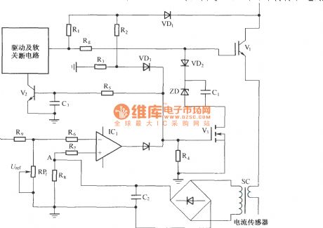Integrated protection circuit with UCE increasing in IGBT short cut and current sensor detection