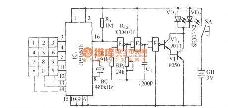 Pulse dialing eight roads infrared remote control circuit diagram
