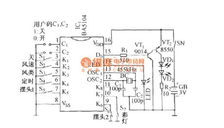 BA5104／BA8207K multi-function infrared remote control electric fan with the sound of crickets circuit diagram