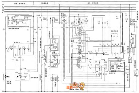 Wiping washing system, rear air window defrosting system and lighting system circuit diagram