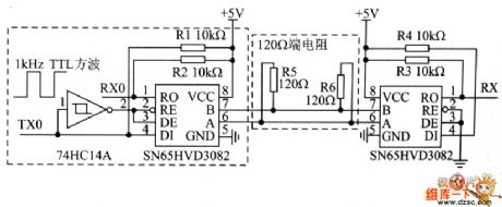 Automatic transceiver conversion RS-485 interface circuit and its test circuit diagram