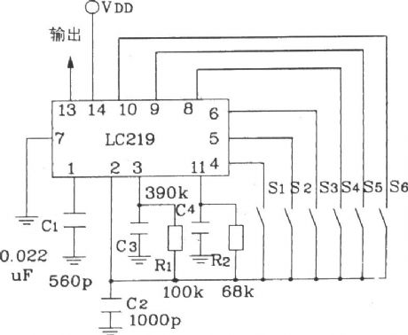 Typical remote control transmitter and receiver application circuit composed of LC219/LC220A