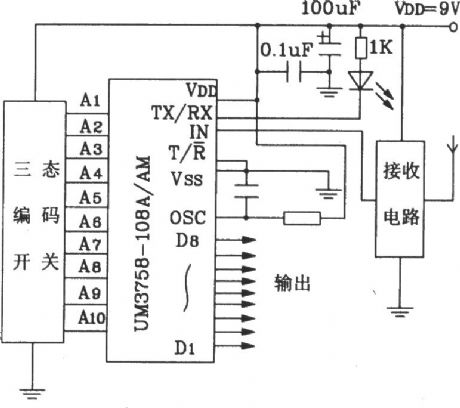 UM3758-108A/AM New single-chip encoding and decoding circuit diagram