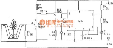 Circuit Of Flowerpot Water Alarm Composed of 555