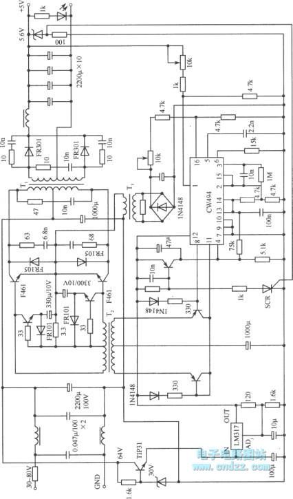Practical circuit of push-pull converter type switching regulated power supply