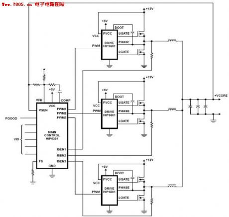 The motherboard two-phase three-phase power supply circuit diagram