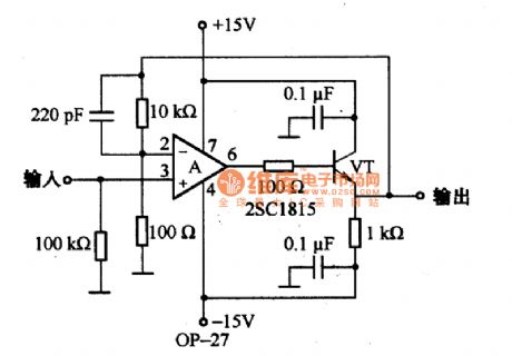 Emitter follower circuit composed of transistors and op-amp combination