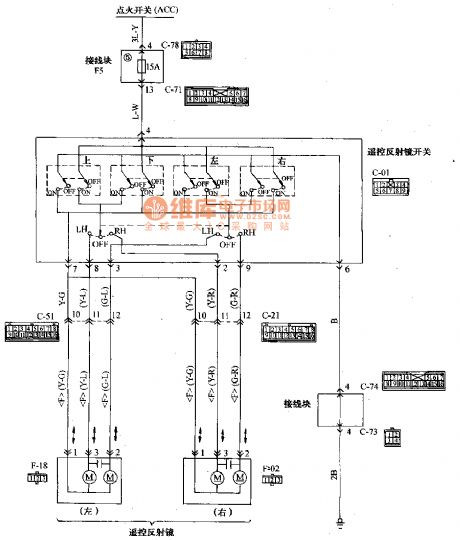 Mitsubishi Pajero light off-road vehicle electric control rearview mirror wiring circuit diagram