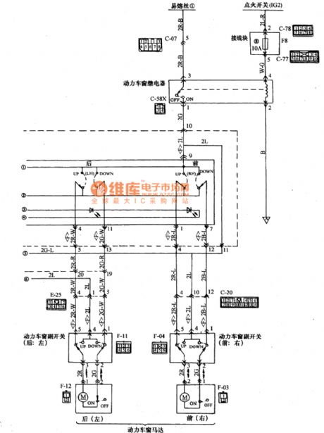 Mitsubishi Pajero light off-road vehicle power window wiring circuit diagram(Continued)