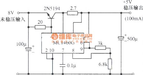 5V regulated power supply composed of MC1460G integrated regulator