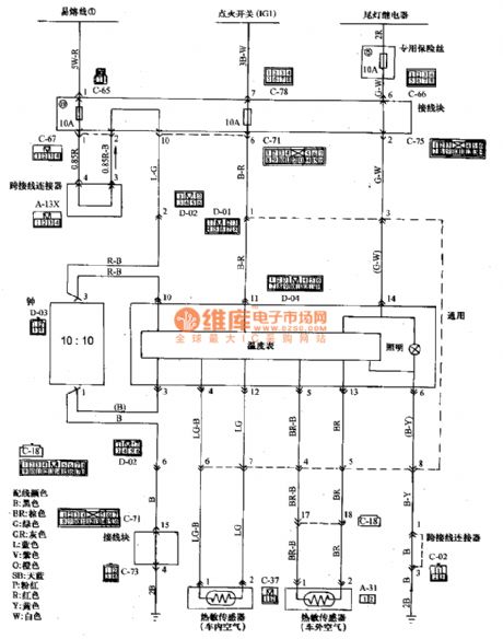Mitsubishi Pajero light off-road car dashboard ( vehicles without electronic compasses) wiring circuit diagram