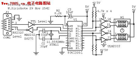 The circuit and sound code of AT89C2051 driving stepping motor