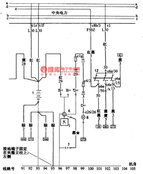 Santana 2000（fuel injection motor）car power supply, ignition switch circuit diagram
