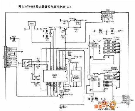 Gaoshi AV9095 amplifier key and display circuit diagram 