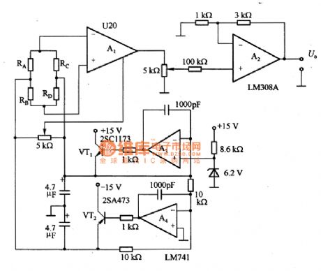Simple pressure sensor amplification circuit diagram