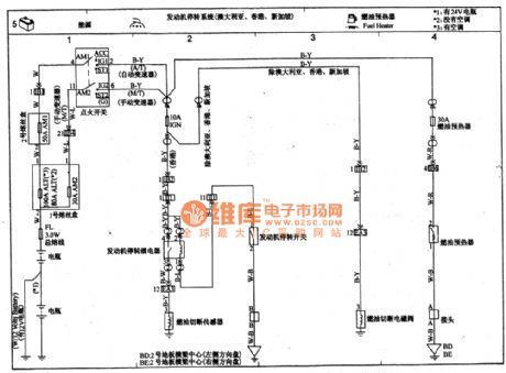 TOYOTA COASTER coach motor run-down system, fuel oil preheater circuit wiring circuit diagram