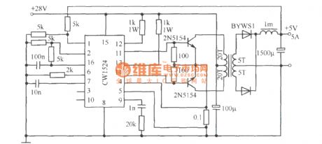 Push pull type switching regulated power supply circuit composed of CW1524