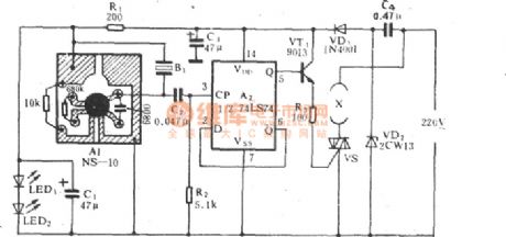 Selected frequency acoustic remote control switch (74LS74) circuit
