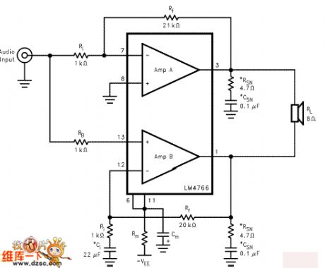 lm4766+ne5532 package 2x40w amplifier circuit