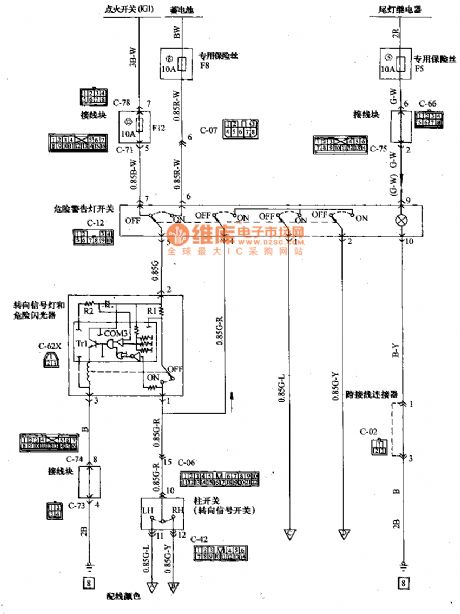 Mitsubishi Pagerlo light off-road vehicle directional signal light and hazard warning light connection circuit diagram